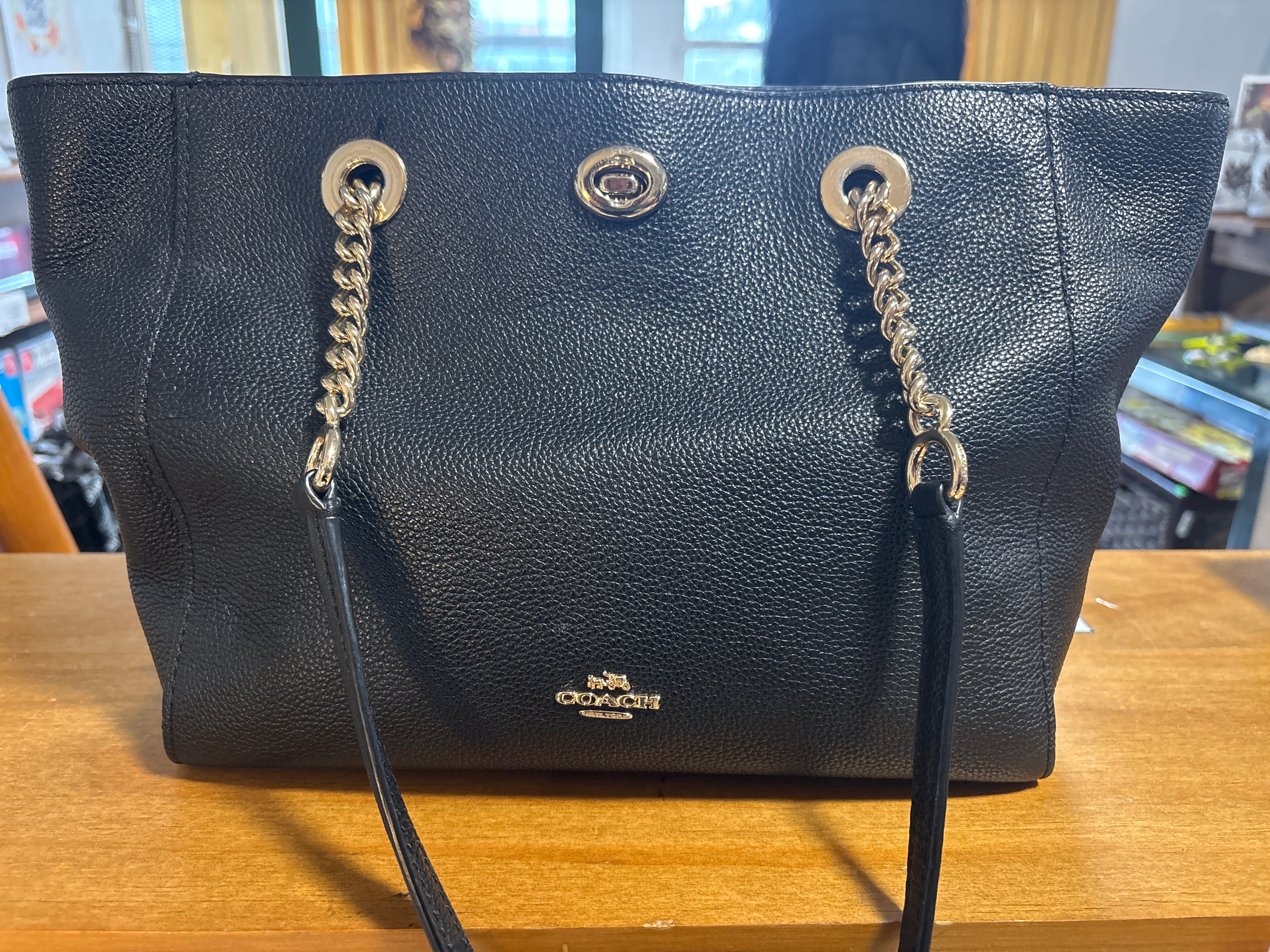 COACH Black Leather Turnlock
