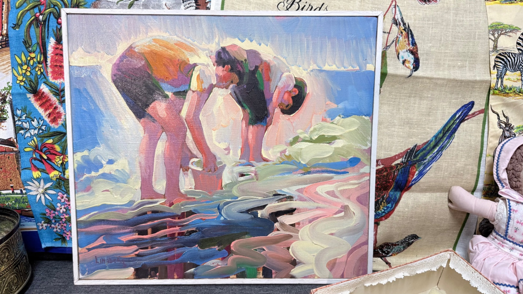 Kieth Lindberg "Pink Pail" Signed Oil Painting