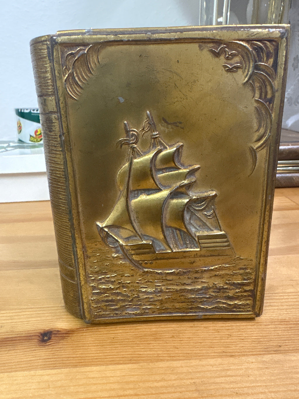 Jennings Brothers 1900 Hinged & Lined Mayflower Vessel Book Jewelry Box