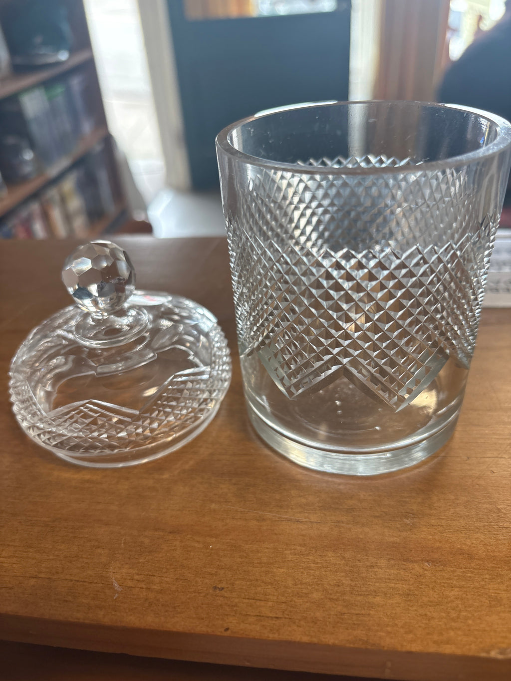 Diamond Point Crystal Jar w/ lid