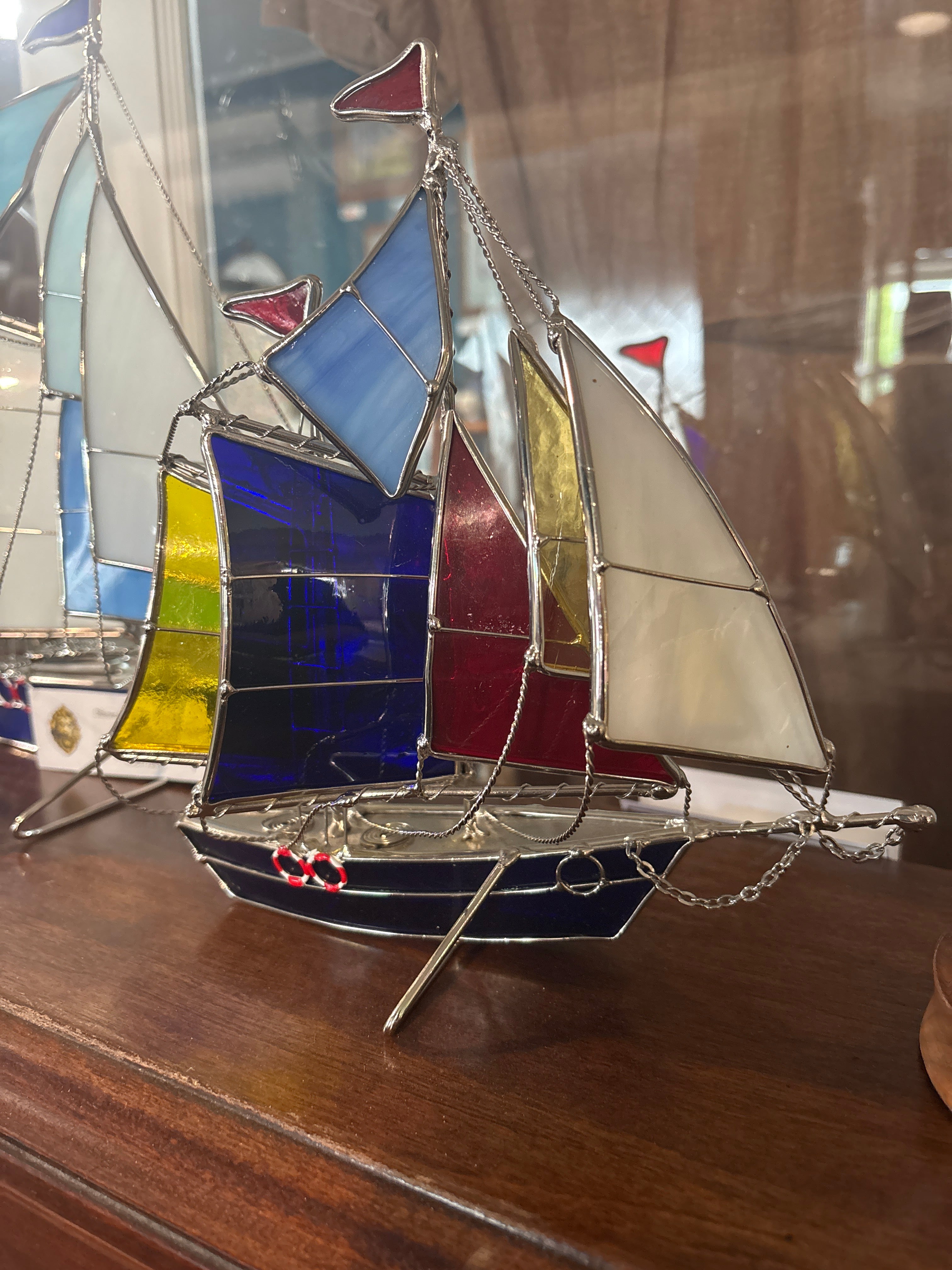 Stained Glass Sail Boat Trio