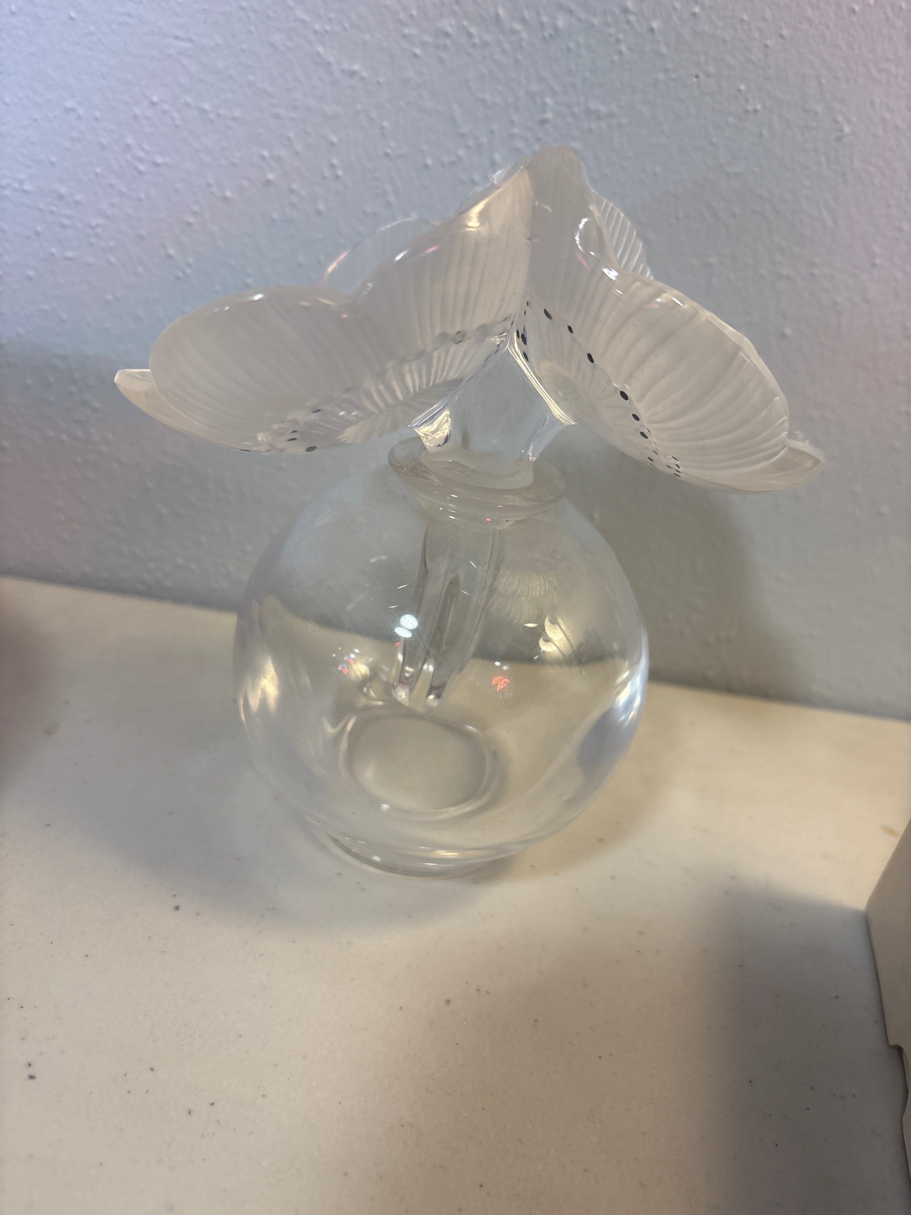 Lalique Signed Crystal Deux Anemone Perfume Bottle
