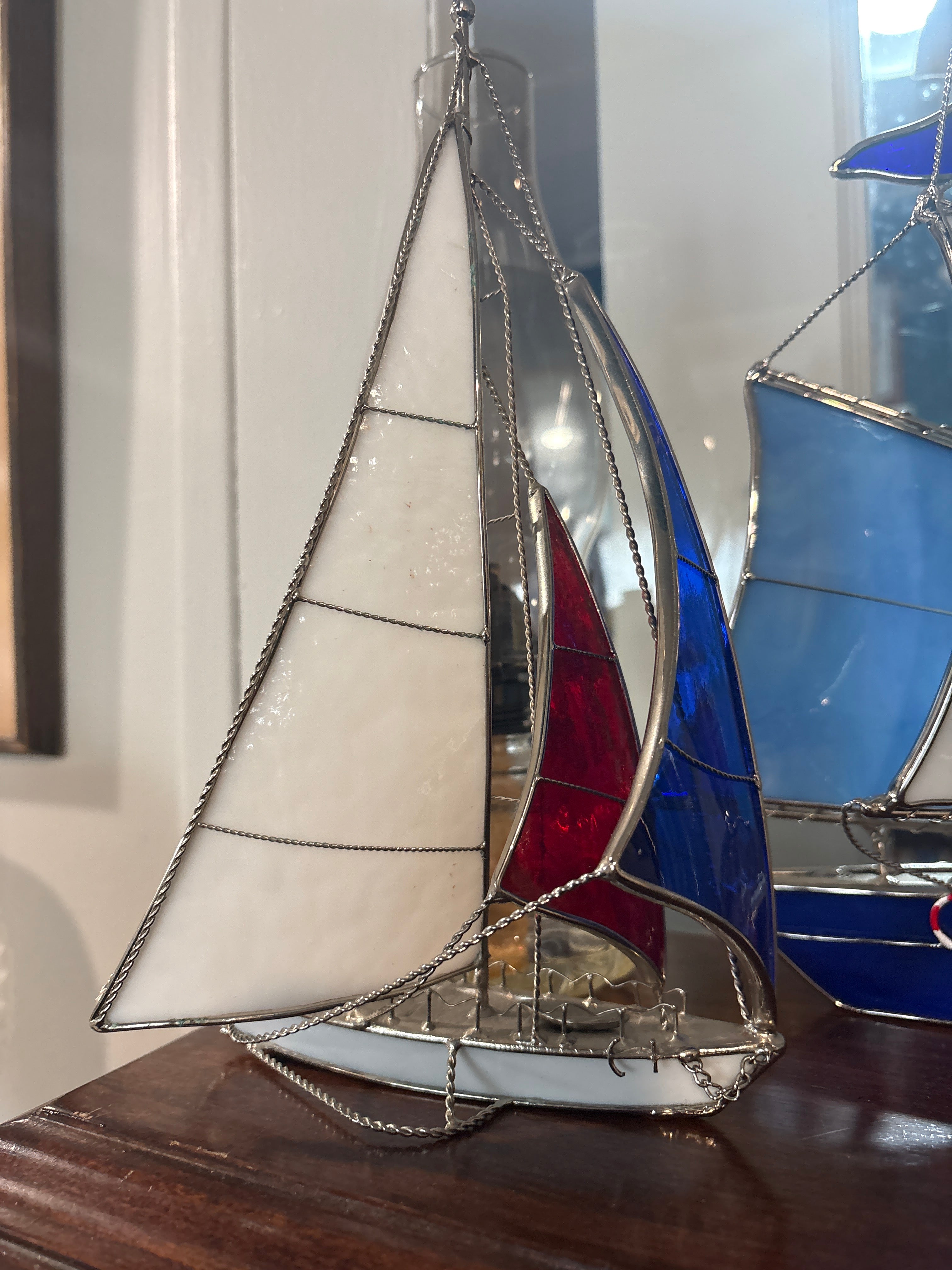 Stained Glass Sail Boat Trio