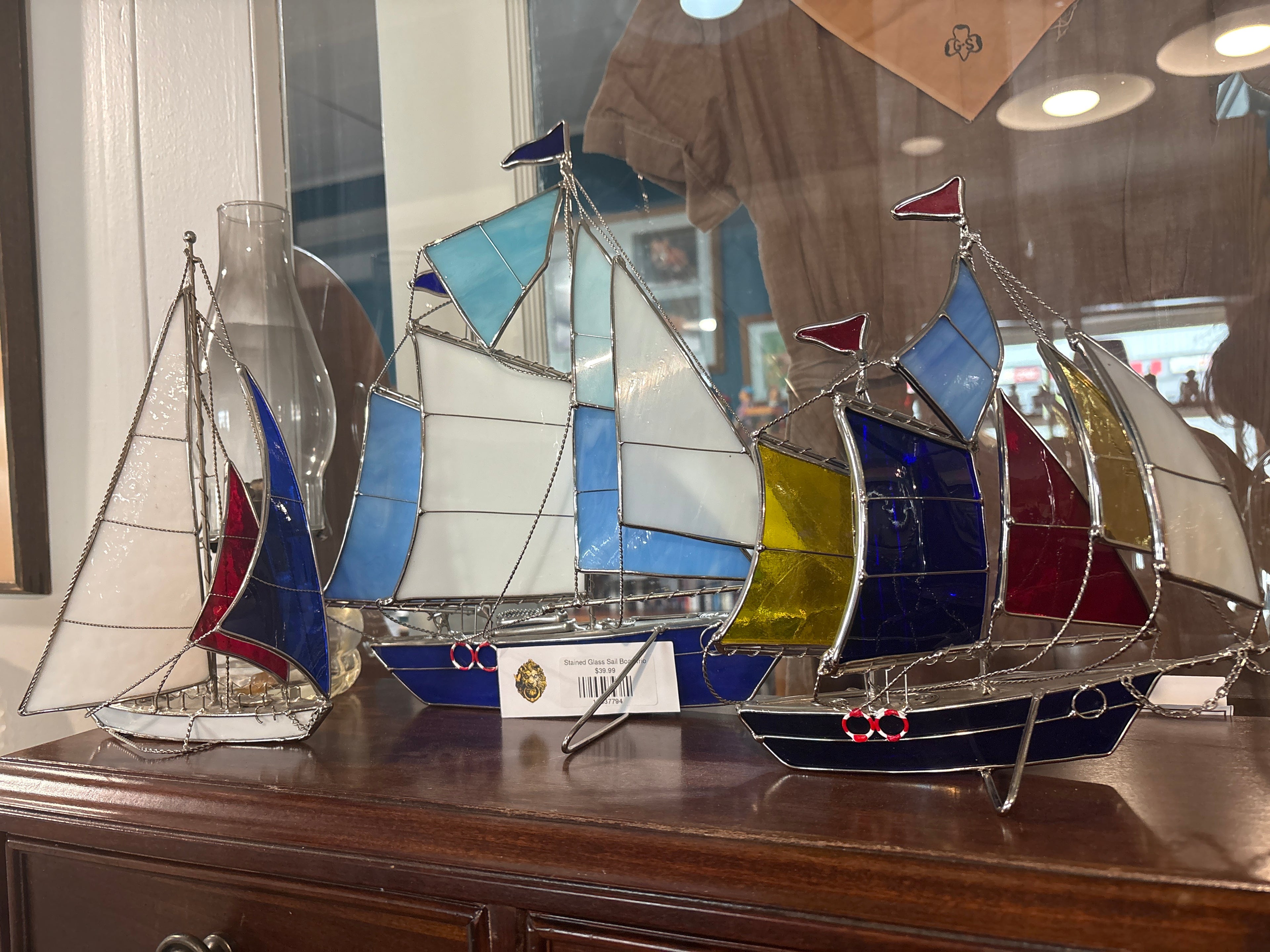 Stained Glass Sail Boat Trio