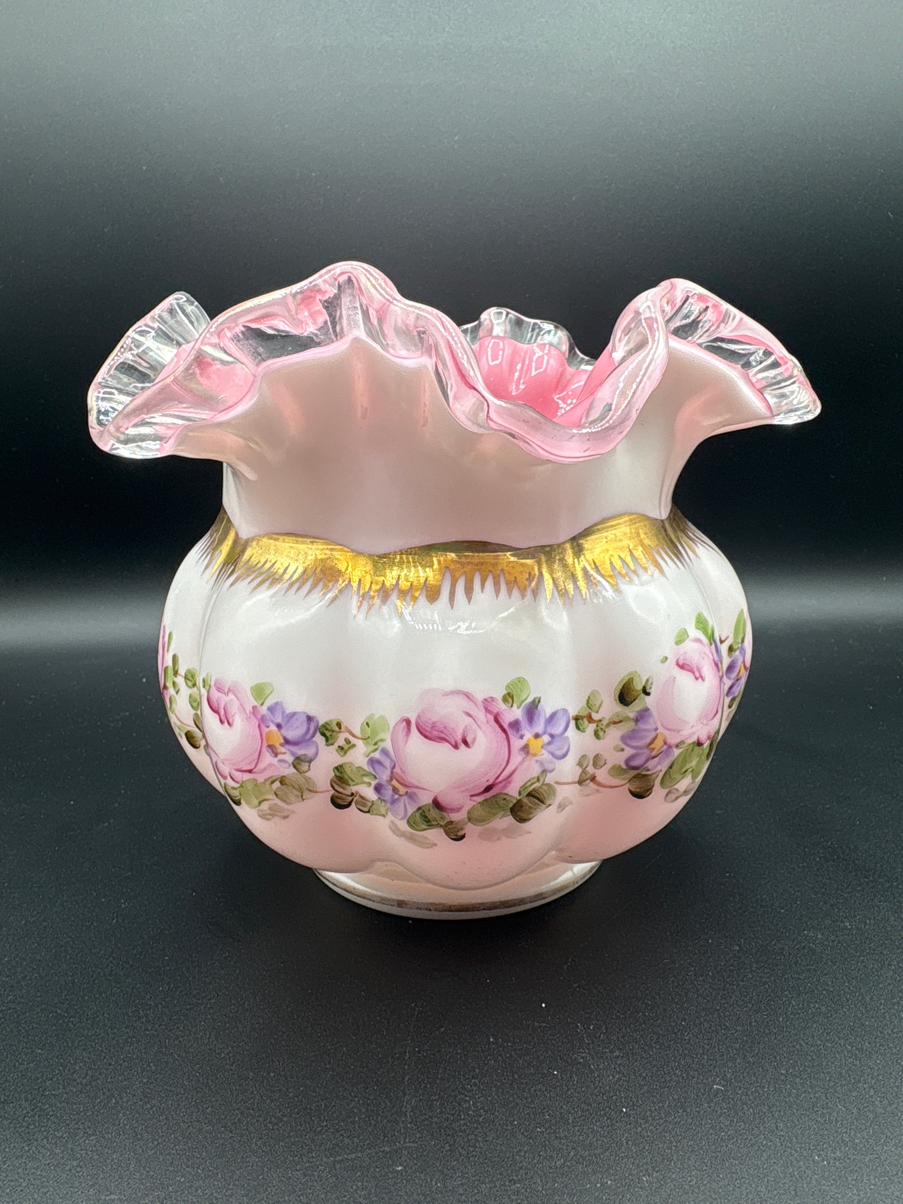 Fenton Charleston Rose Hand Painted Vase