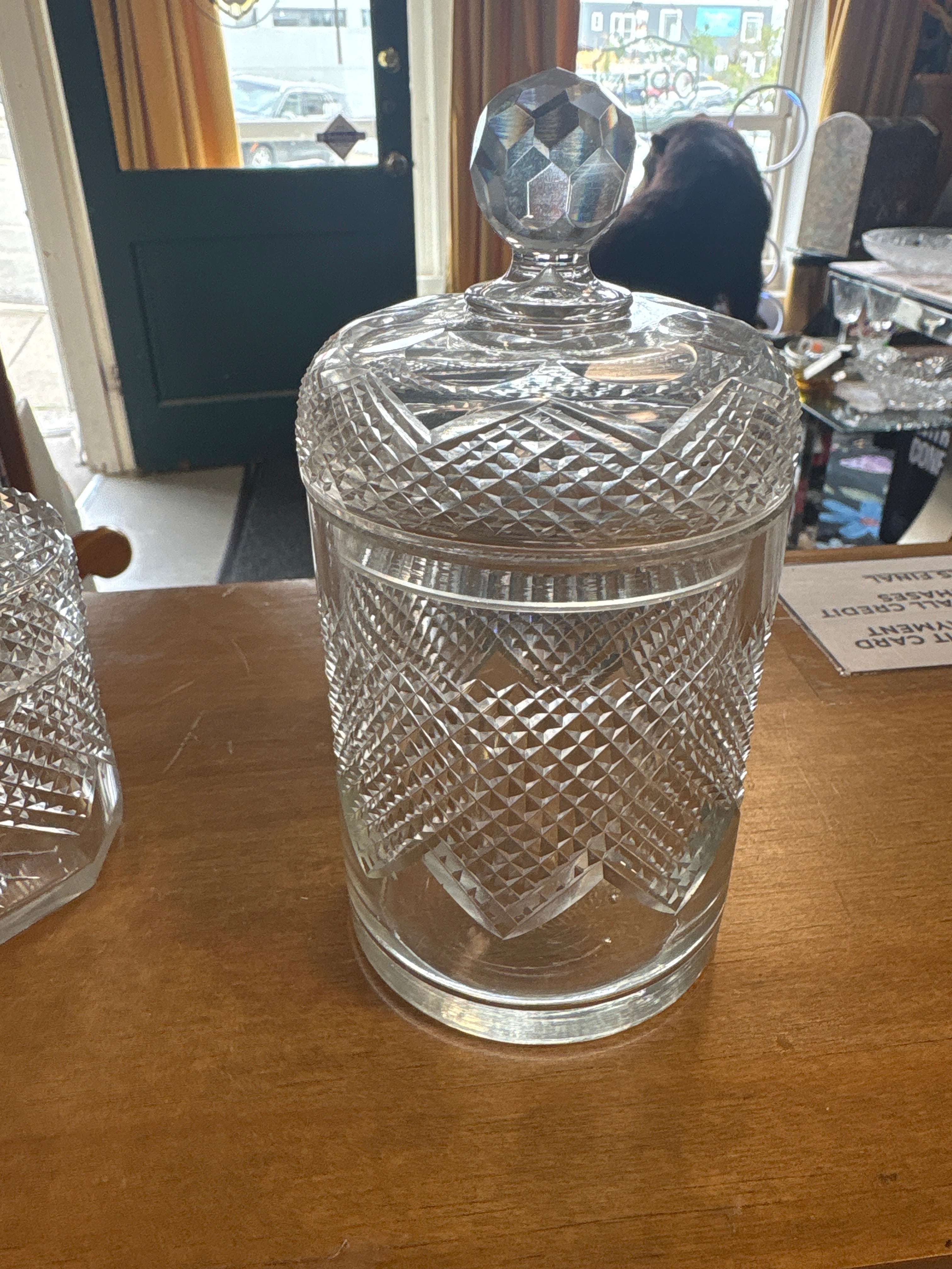 Diamond Point Crystal Jar w/ lid