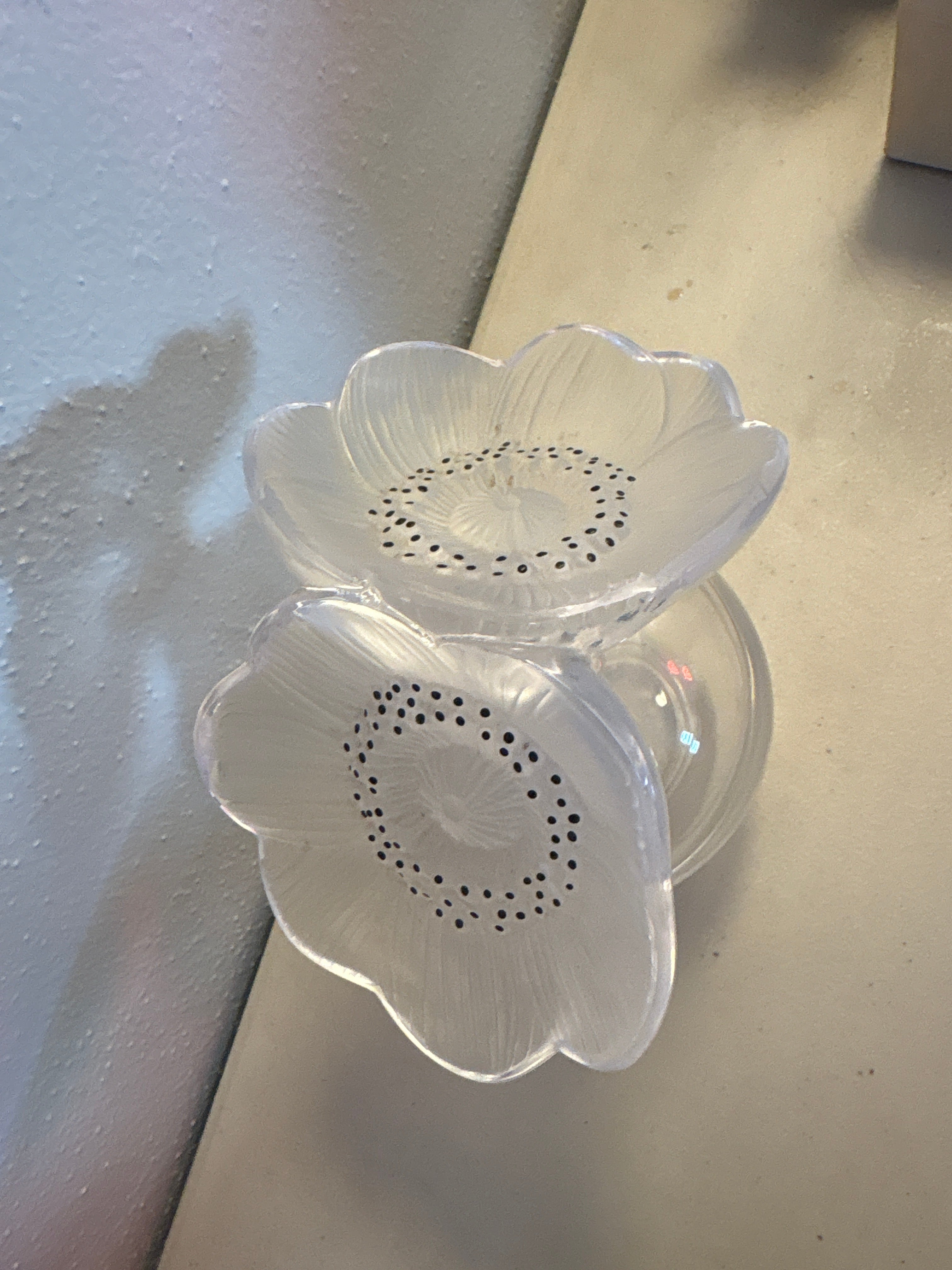 Lalique Signed Crystal Deux Anemone Perfume Bottle
