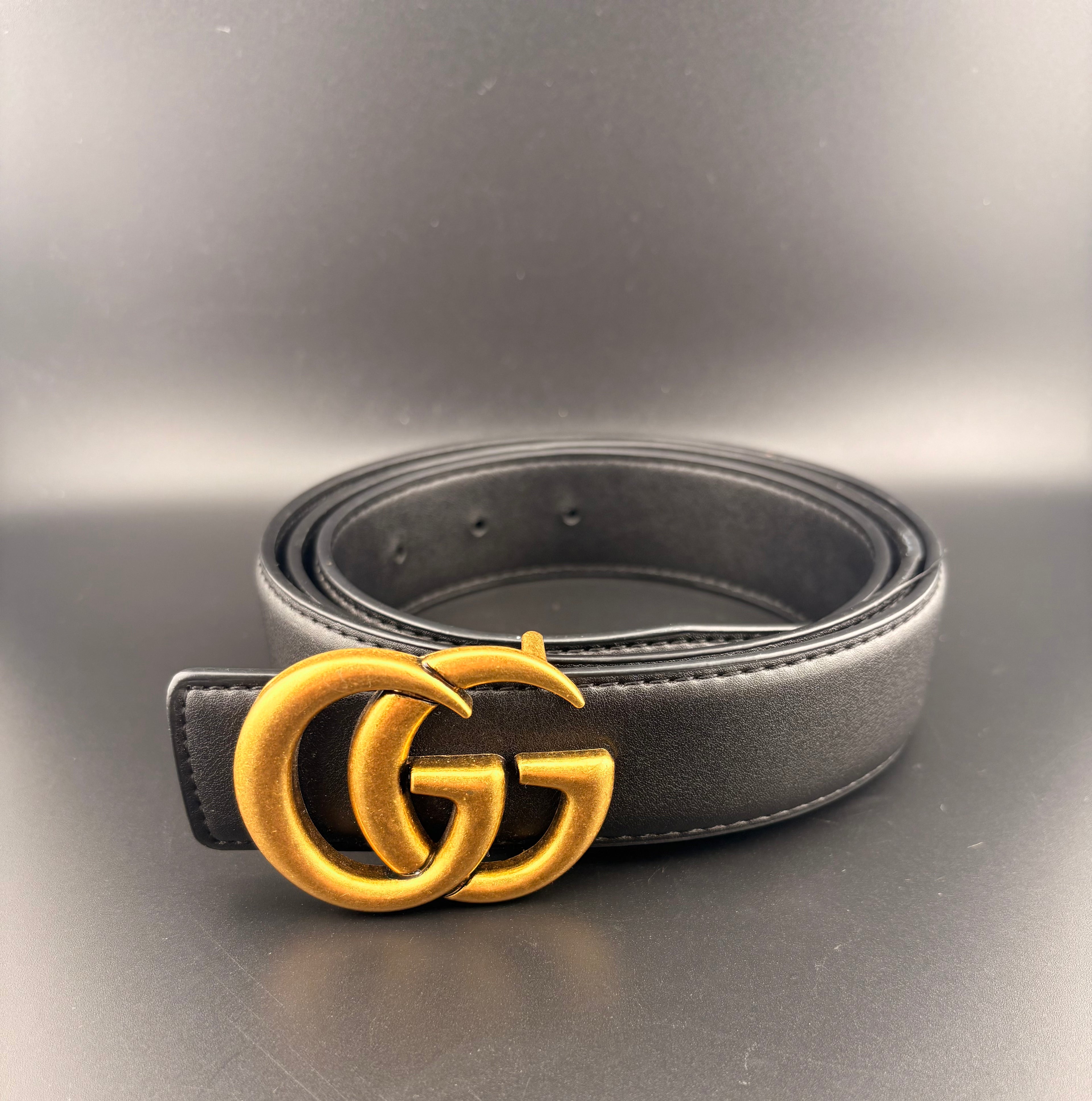 Gucci Double G Marmont Belt Black Leather Antique Gold Buckle Gents/Ladies
