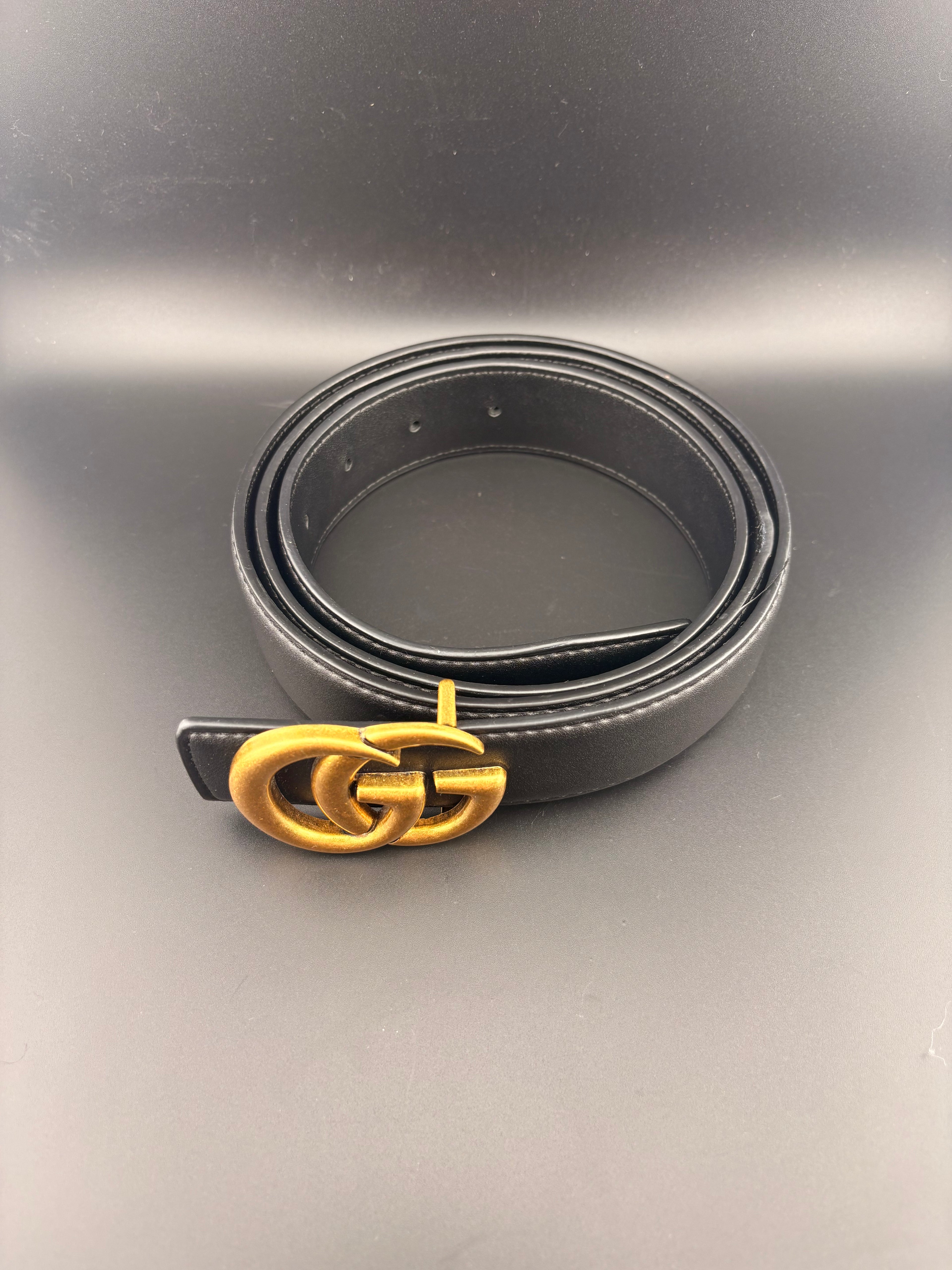 Gucci Double G Marmont Belt Black Leather Antique Gold Buckle Gents/Ladies