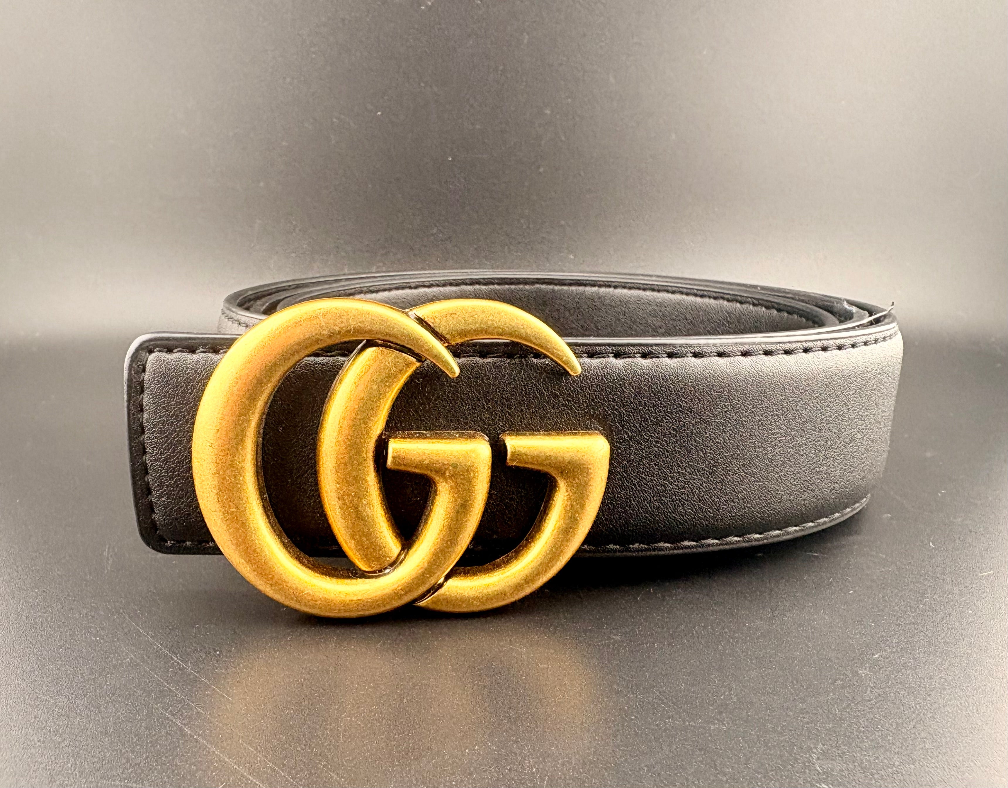 Gucci Double G Marmont Belt Black Leather Antique Gold Buckle Gents/Ladies