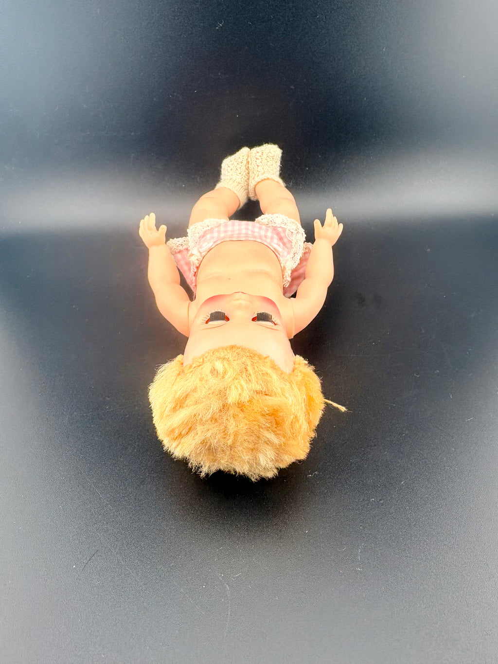 Rare MCM Cutie! Vintage Blonde Baby Doll w/ Sleepy Eyes & Pink Gingham Bloomers