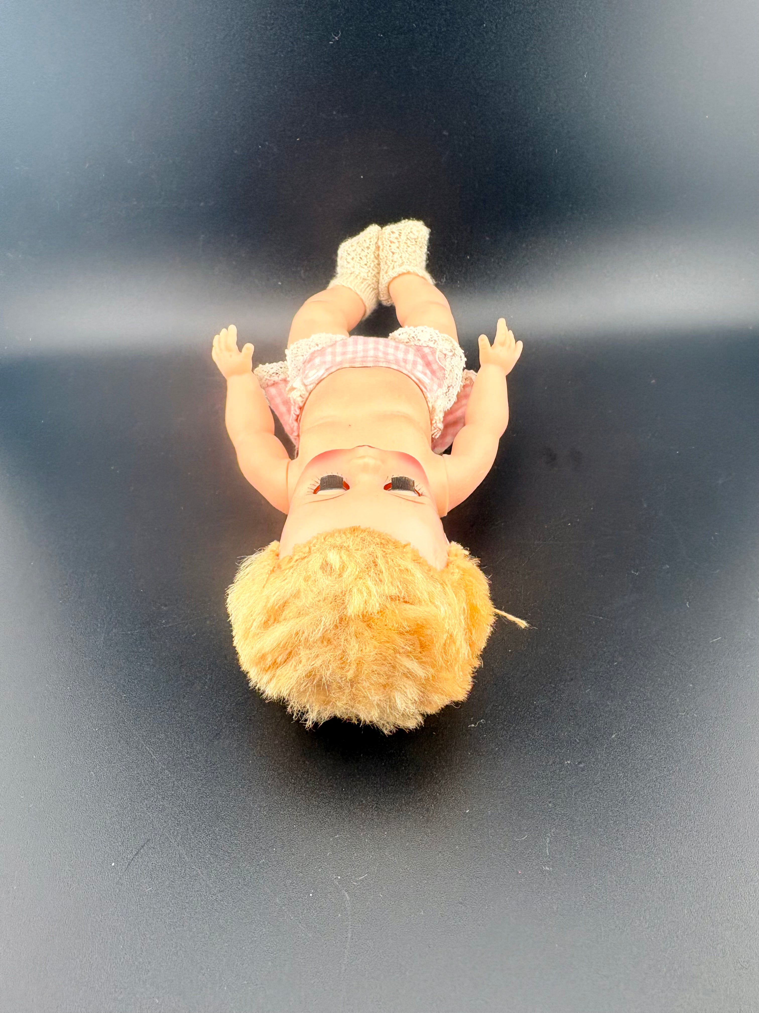 Rare MCM Cutie! Vintage Blonde Baby Doll w/ Sleepy Eyes & Pink Gingham Bloomers