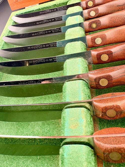 8pc CUTCO No. 59 Steak Knife Set Genuine Mahogany Wood Box High Carbon Steel USA