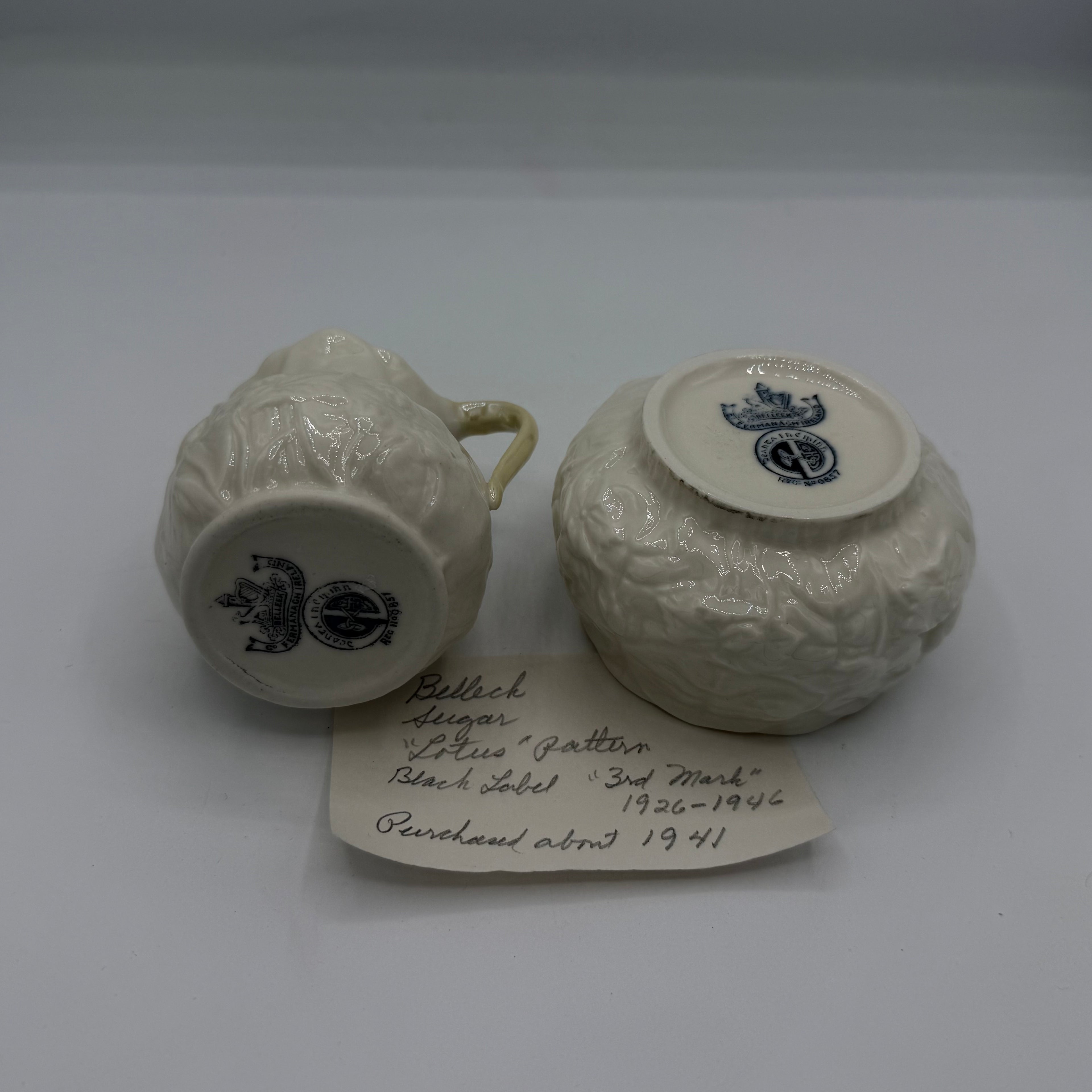 Belleek Irish Porcelain Creamer & Sugar Bowl Set