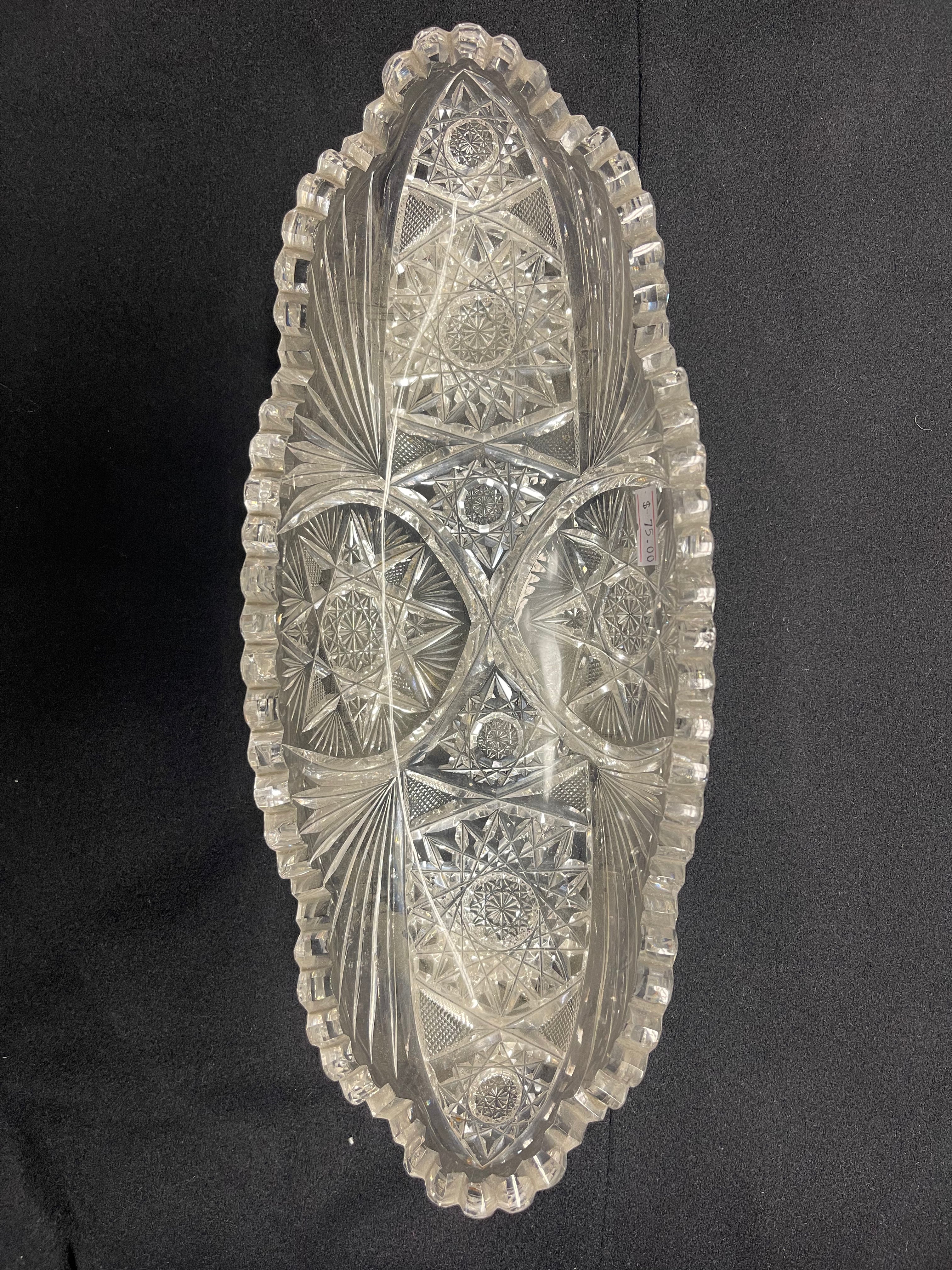 American Brilliant Period Crystal Cut Relish Dish