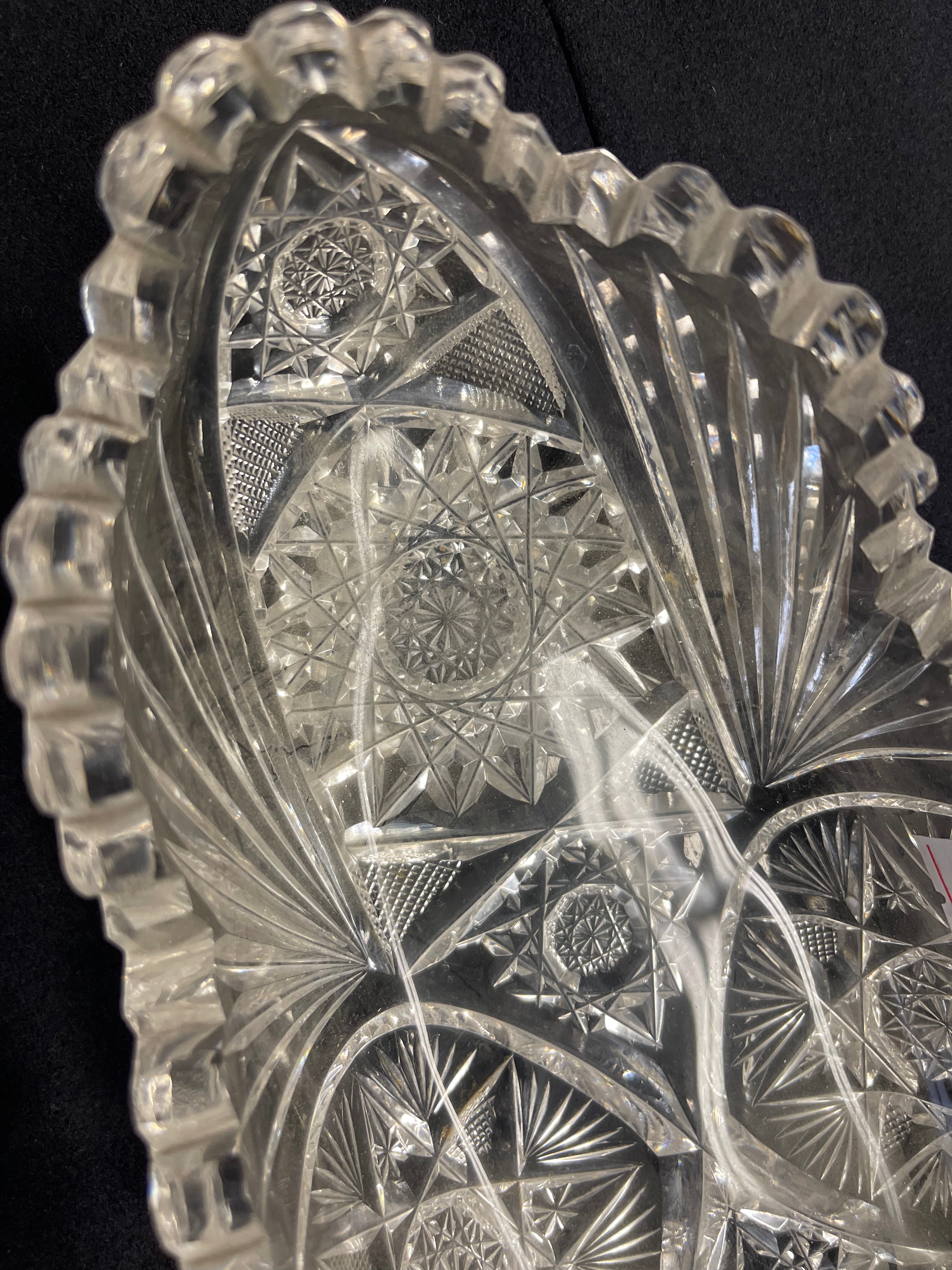 American Brilliant Period Crystal Cut Relish Dish