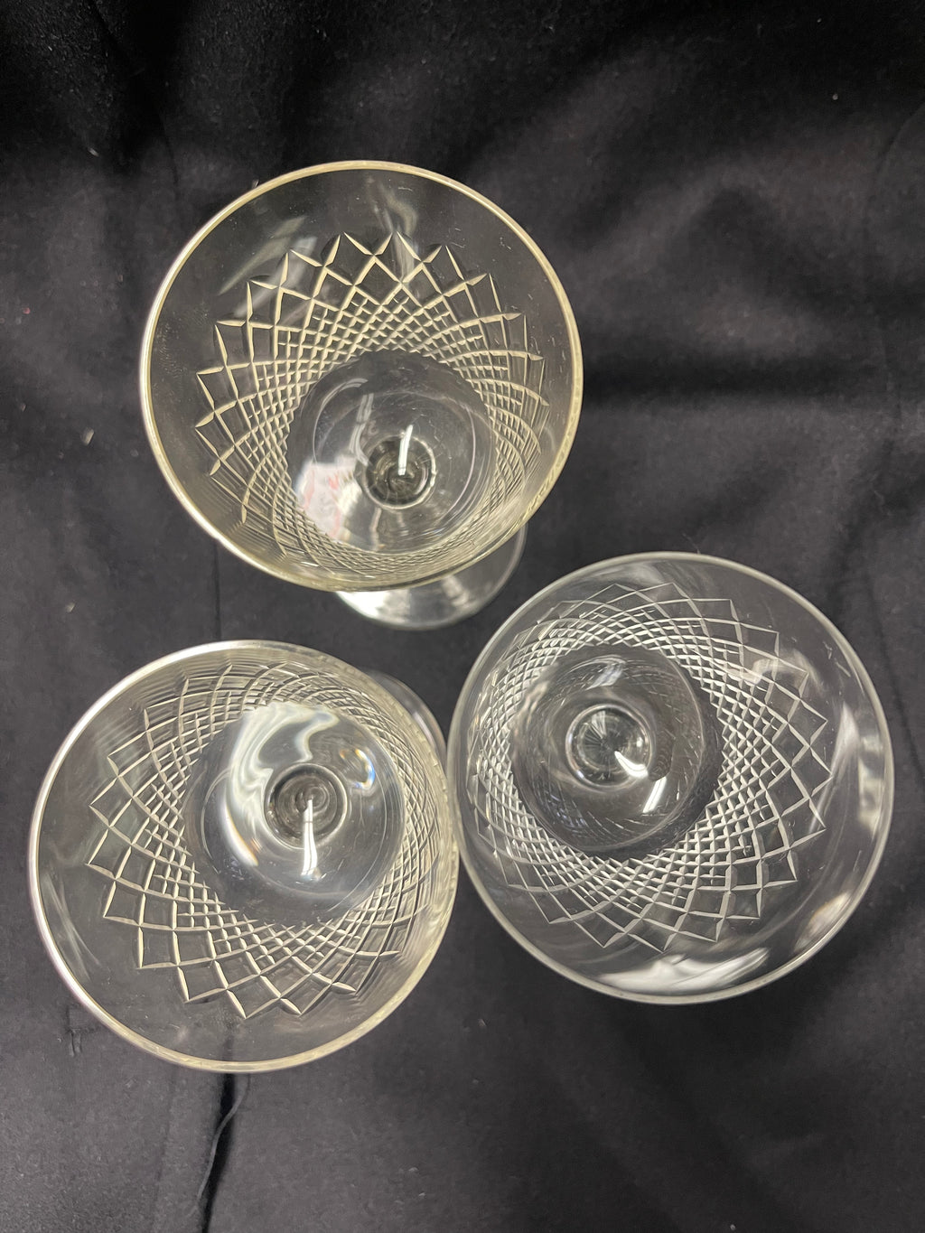 Vintage Cut Crystal Wine Glasses Set of 3
