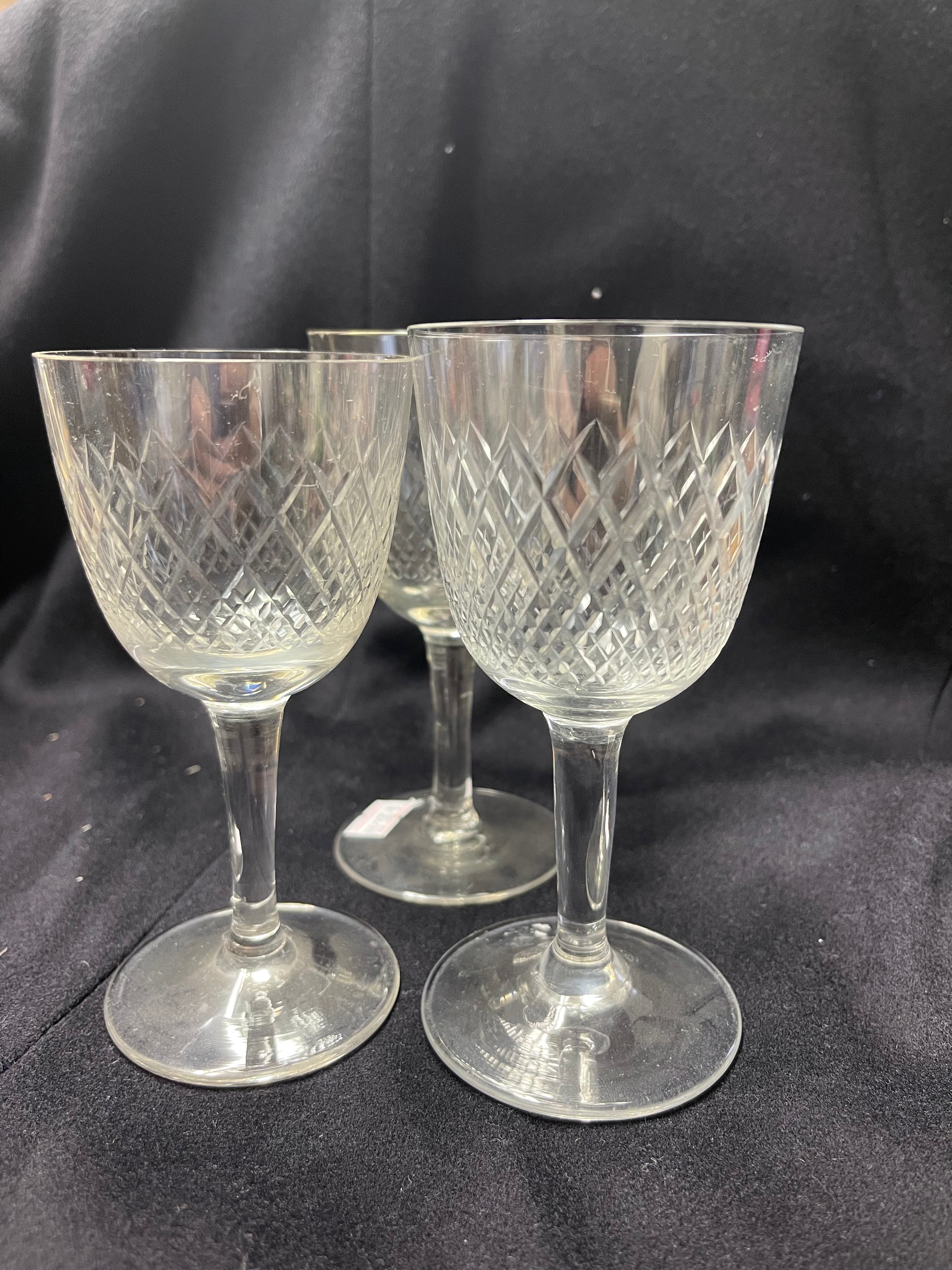 Vintage Cut Crystal Wine Glasses Set of 3