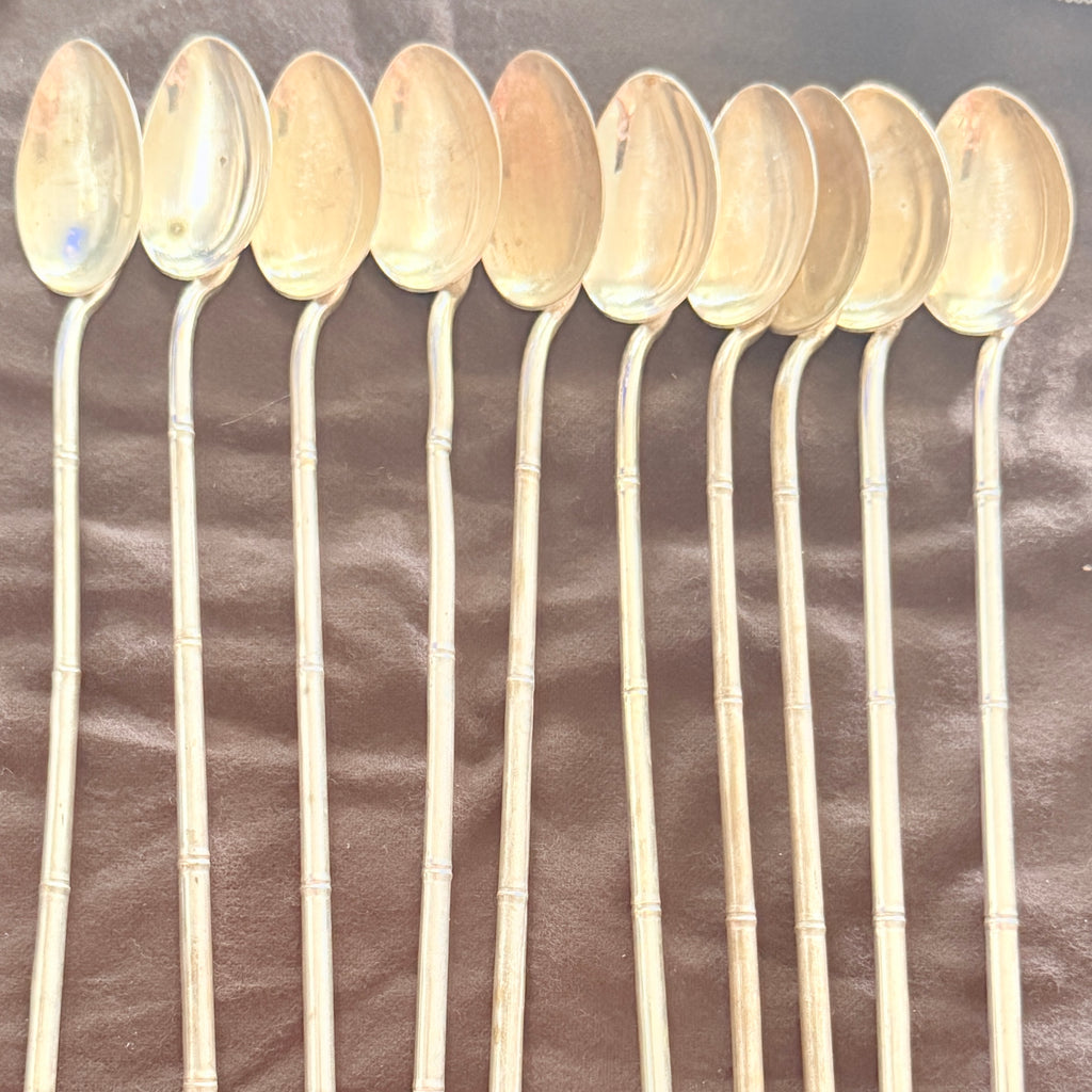 VTG Bamboo Sterling Silver Japanese Tea Spoon Straws 10pc