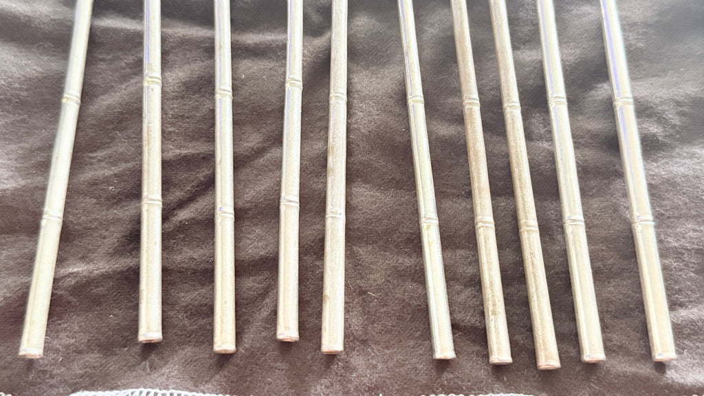 VTG Bamboo Sterling Silver Japanese Tea Spoon Straws 10pc