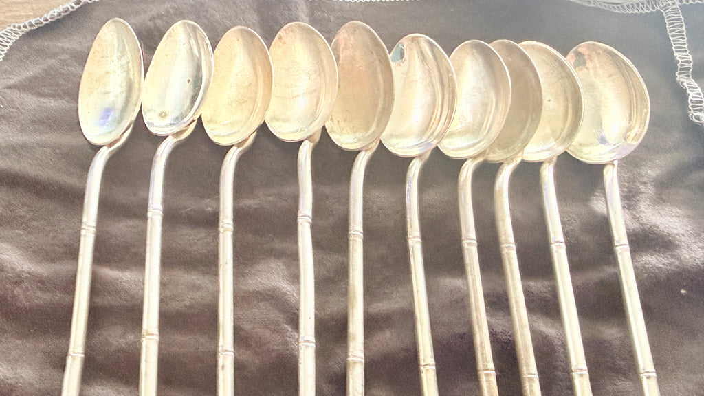 VTG Bamboo Sterling Silver Japanese Tea Spoon Straws 10pc