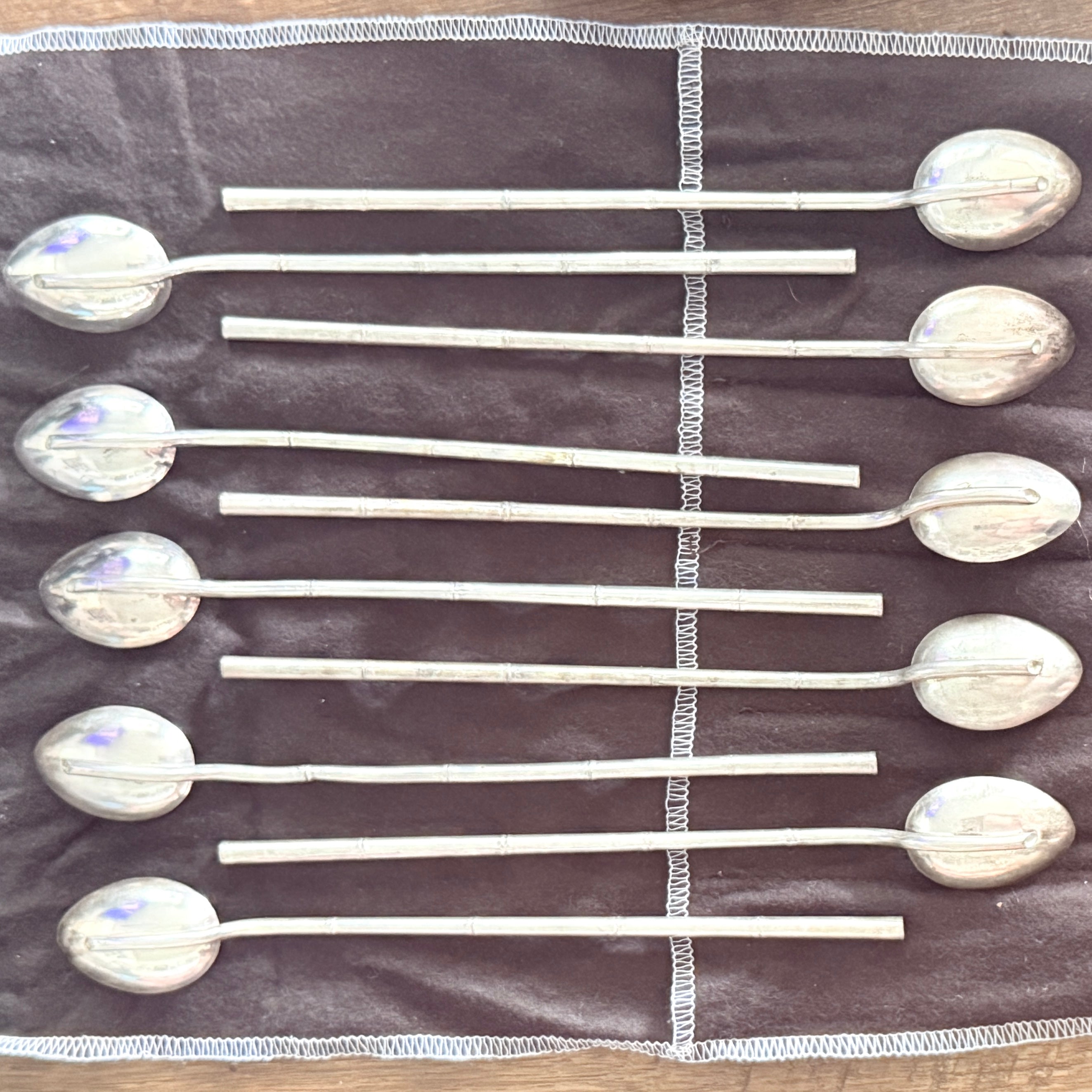 VTG Bamboo Sterling Silver Japanese Tea Spoon Straws 10pc
