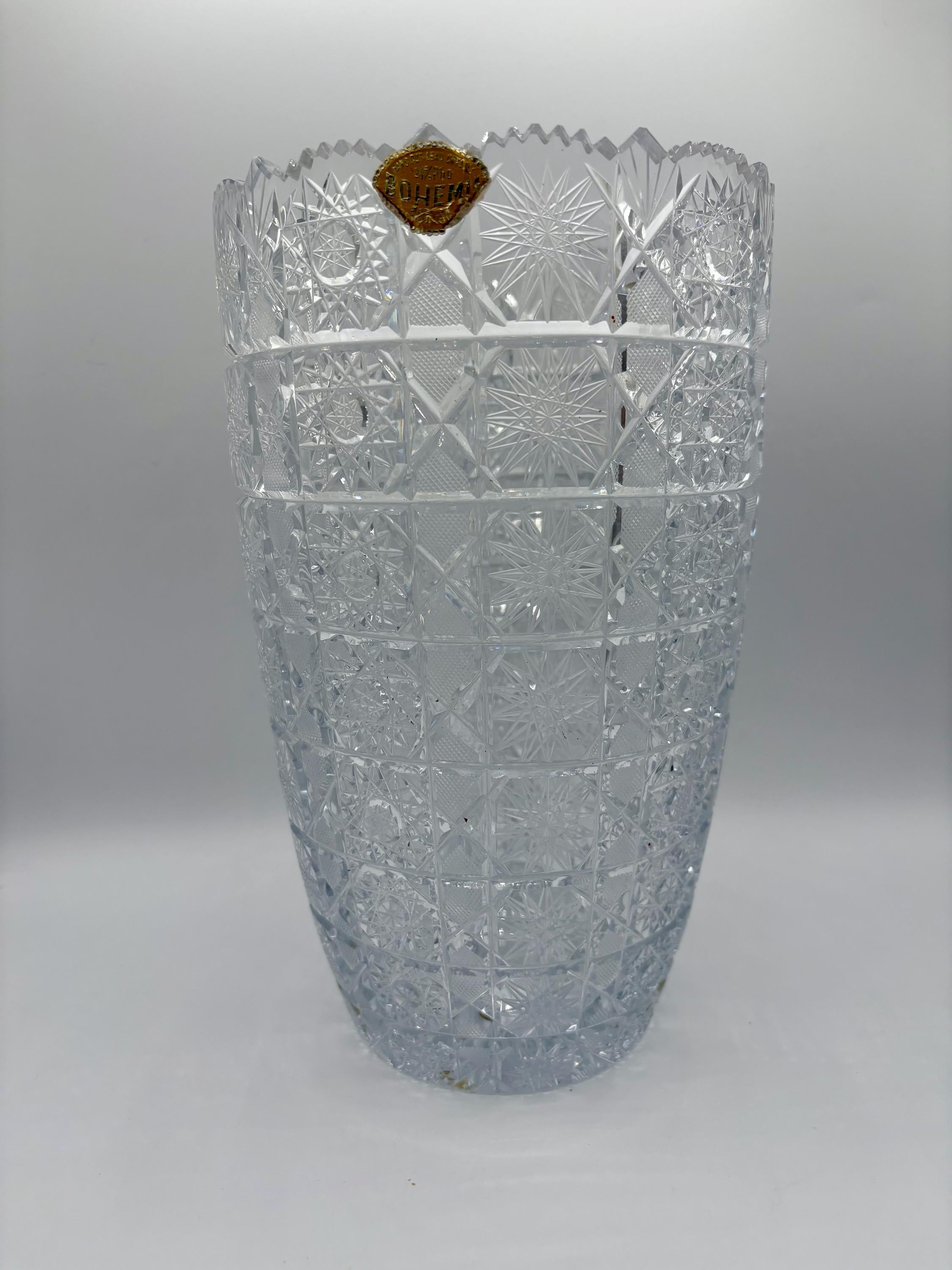 10” Czech Bohemian Brilliant Cut Crystal Vase