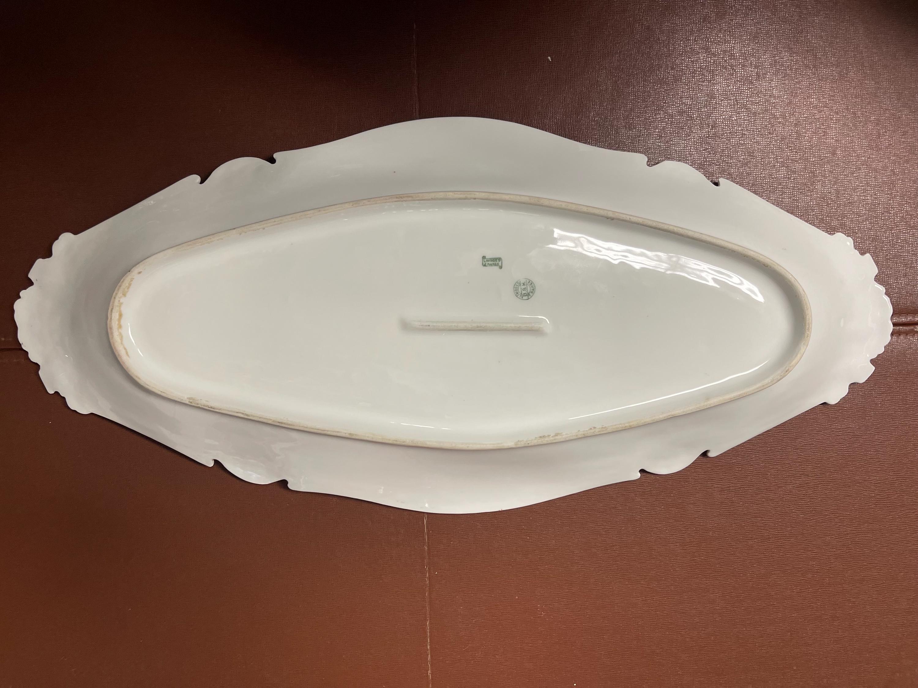 Antique Limoges France Fish Platter Signed Hand Painted Red w/Gold Trim