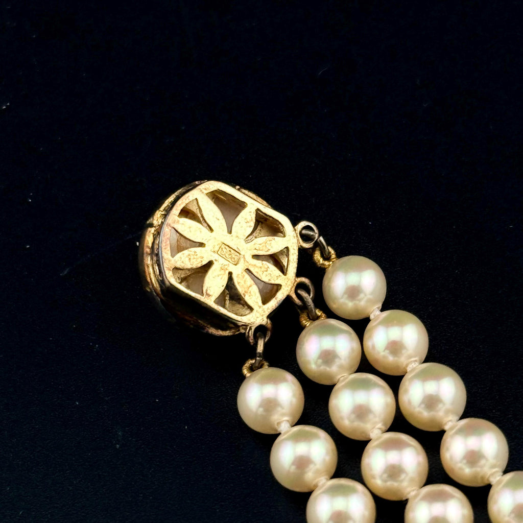Vintage Triple Strand Majorica Pearl Bracelet - Mid-Century Spanish Glamour - Original Red Case Included