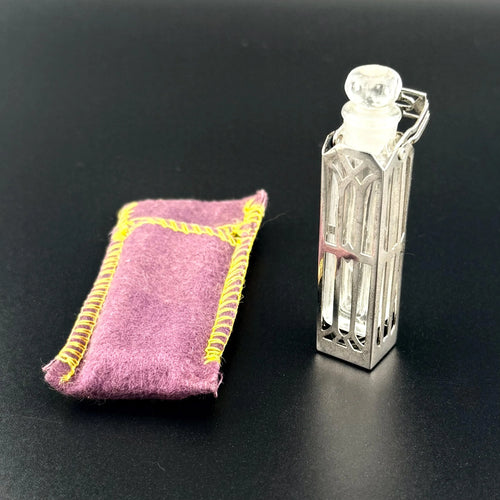 Antique Style Miniature Perfume Flacon | Ornate Silver Metal Filigree Cage with Glass Dauber |  Tiny Potion Bottle for Your Vanity