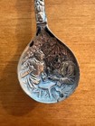 Vintage Embossed Tavern Scene Silver Spoon - Nautical Tall Ship Finial - Ornate