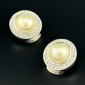 Authentic Vintage Christian Dior Earrings Signed Chr Dior Pearl Crystal Clip On