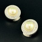 Authentic Vintage Christian Dior Earrings Signed Chr Dior Pearl Crystal Clip On